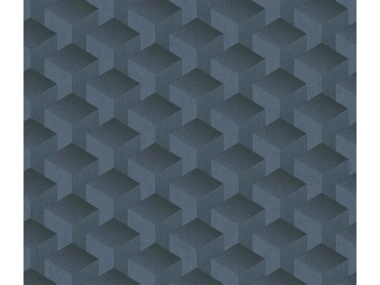 Bricoflor Vliestapete Blau mit Muster 3D Tapete Geometrisch Ideal für Büro und Schlafzimmer Grafische Mustertapete Dunkelblau