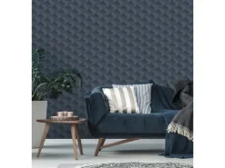 Bricoflor Vliestapete Blau mit Muster 3D Tapete Geometrisch Ideal für Büro und Schlafzimmer Grafische Mustertapete Dunkelblau