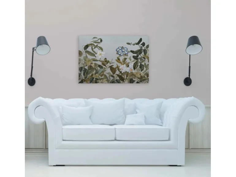 Bricoflor Wandbild Blumenwiese Auf Leinwand Vintage Bild Mit Blättern Und Blumen Botanical Leinwandbild 120 X 80 Cm Für Wohnzimmer