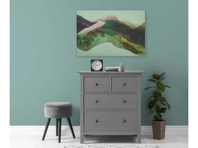 Bricoflor Wandbild Grün Abstrakt Leinwandbild Berge In Neonfarben Modernes Bild Für Wohnzimmer Und Schlafzimmer In 90 X 60 Cm