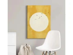 Bricoflor Wandbild Mit Kreis In Gelb Und Weiß Leinwand Bild Im Asiatischen Stil Vogel Bild Auf Leinwand Für Schlaf Und Wohnzimmer Im Mid Century Stil