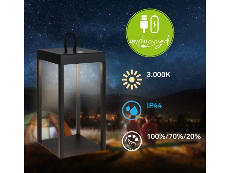 Brilo LED Laterne Luca Touch Dimmbar IP44 Spritzwassergeschützt Schwarz
