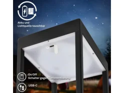 Brilo LED Laterne Luca Touch Dimmbar IP44 Spritzwassergeschützt Schwarz