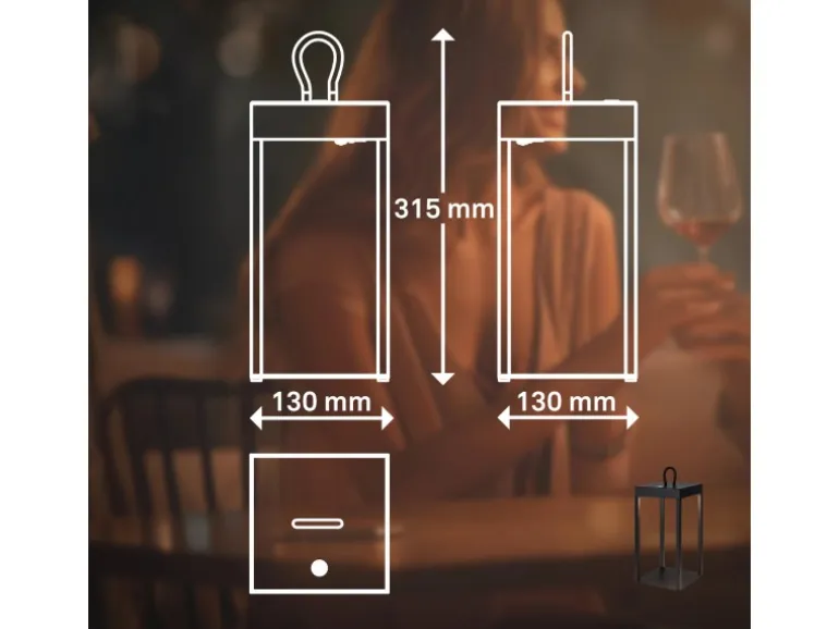 Brilo LED Laterne Luca Touch Dimmbar IP44 Spritzwassergeschützt Schwarz
