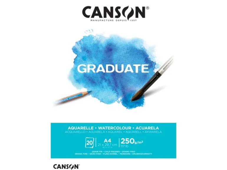 CANSON Graduate Aquarellpapier Fein A4 Naturweiß 20 Blatt