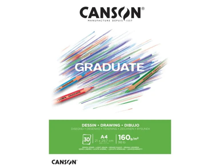 CANSON Graduate Zeichenpapier Leichte Körnung 160gsm 98lb A4 Hellweiß 30 Blatt