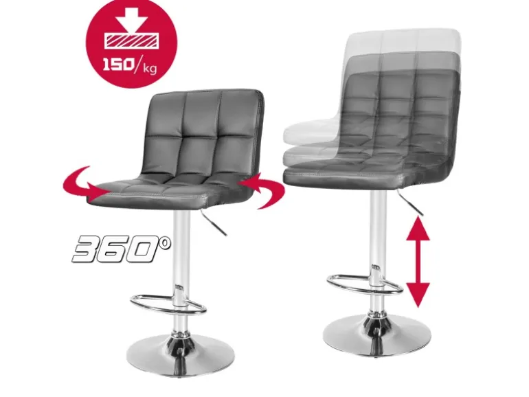 CCLIFE 2er Set Barhocker Hocker Höhenverstellbar 62cm-82cm Grau