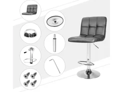 CCLIFE 2er Set Barhocker Hocker Höhenverstellbar 62cm-82cm Grau