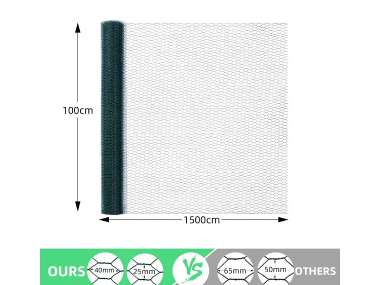 CCLIFE Hühnerzaun Geflügelnetz 45mm Maschenweite 100cm Höhe 15m Länge PVC-Beschichtet Grün