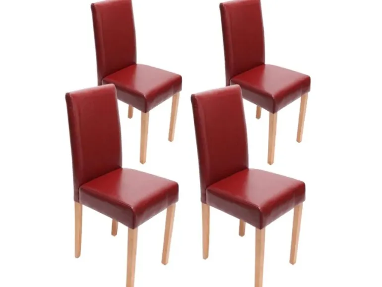 CHEFGASTRO Esszimmerstuhl 4er-Set Klassisch & Zeitlos 90x43x56cm Sitzhöhe 45cm Leder Rot Helle Beine