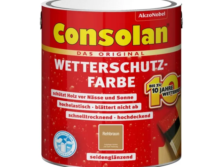 Consolan Wetterschutzfarbe Rehbraun Seidenglänzend 2,5 l