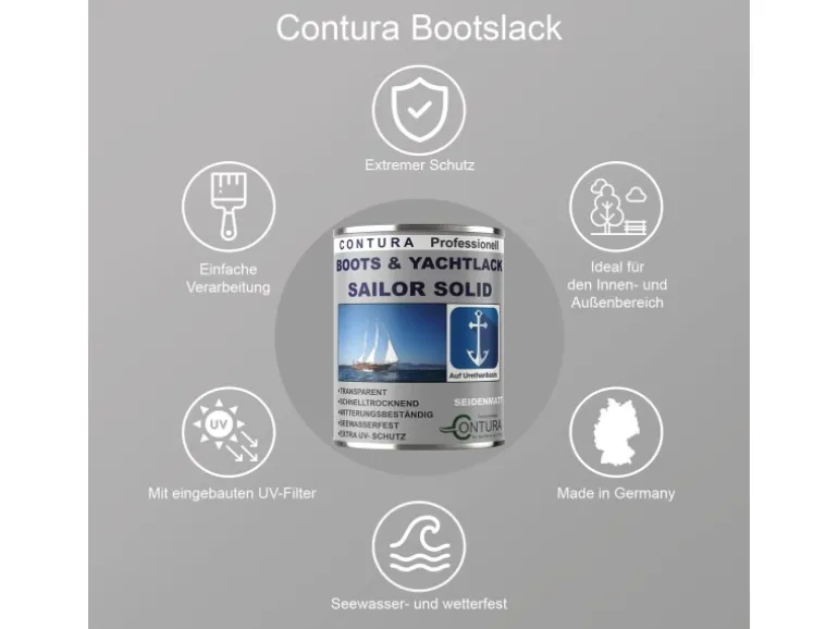 Contura Boots & Yachtlack Bootslack Holzlack Hartlack Klarlack 2,5 Liter Seidenmatt