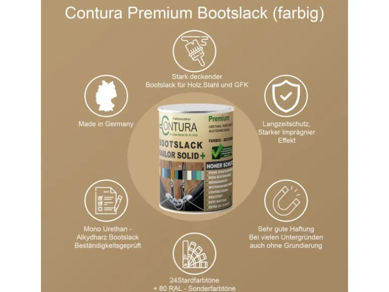 Contura Bootslack Farbig Yacht Buntlack Metall Holz GFK Boot Glänzend 2,5 Liter Dunkelbraun RAL 8017 Analog