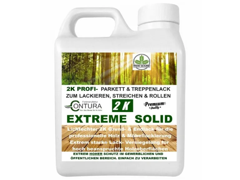 Contura 2K Parkett & Treppenlack mit Härter Extreme Solid Holzlack Möbellack Seidenmatt 5 Liter