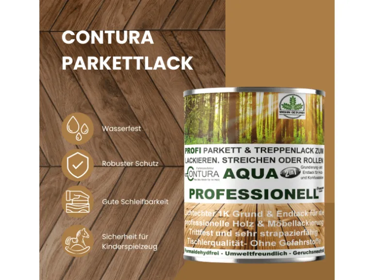 Contura Parkettlack Treppenlack Professionell Lack Fußbodenlack Dielenlack Holzlack Seidenmatt 5 Liter