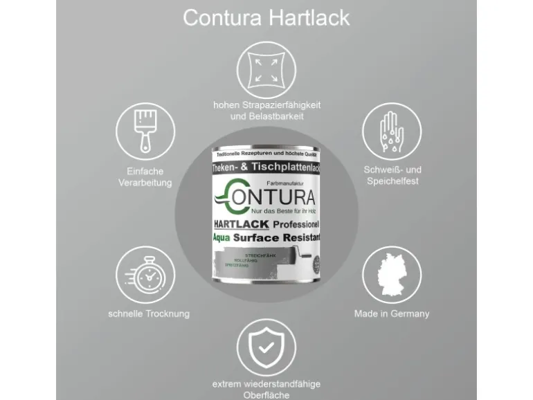 Contura Tischplattenlack Hartlack Treppenlack Lack & Universallack Grundierung Seidenglänzend 375ml
