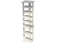 Costway 8 Stufiges Schuhregal Höhenverstellbar Holz Braun Weiß Einzel