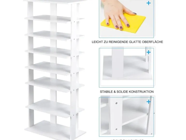 Costway 8 Stufiges Schuhregal Höhenverstellbar Holz Weiß Doppel