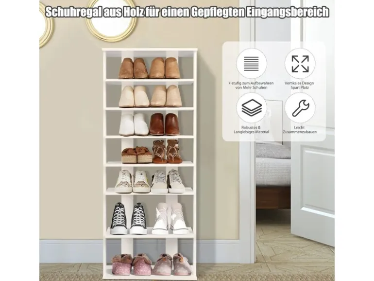Costway 8 Stufiges Schuhregal Höhenverstellbar Holz Weiß Doppel