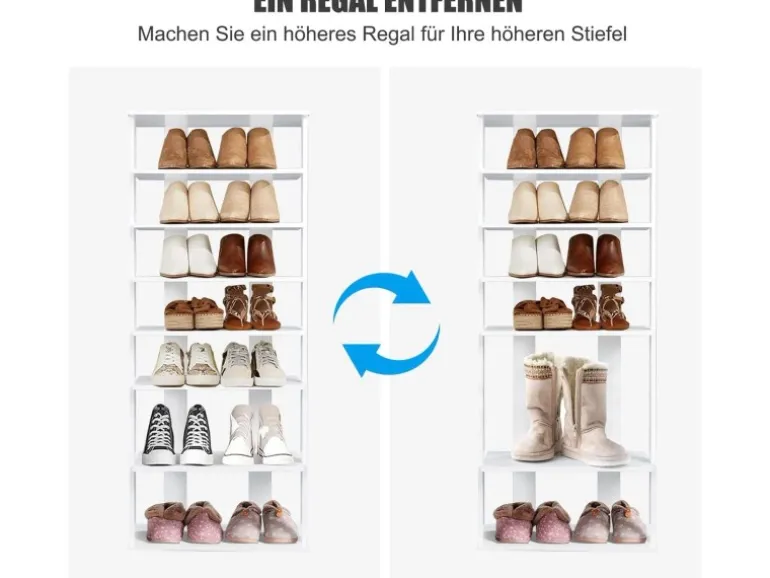 Costway 8 Stufiges Schuhregal Höhenverstellbar Holz Weiß Doppel