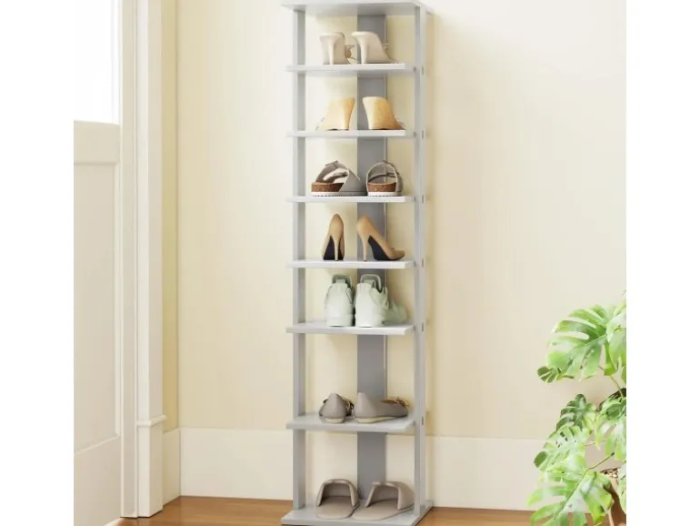 Costway 8 Stufiges Schuhregal Höhenverstellbar Holz Grau Einzel