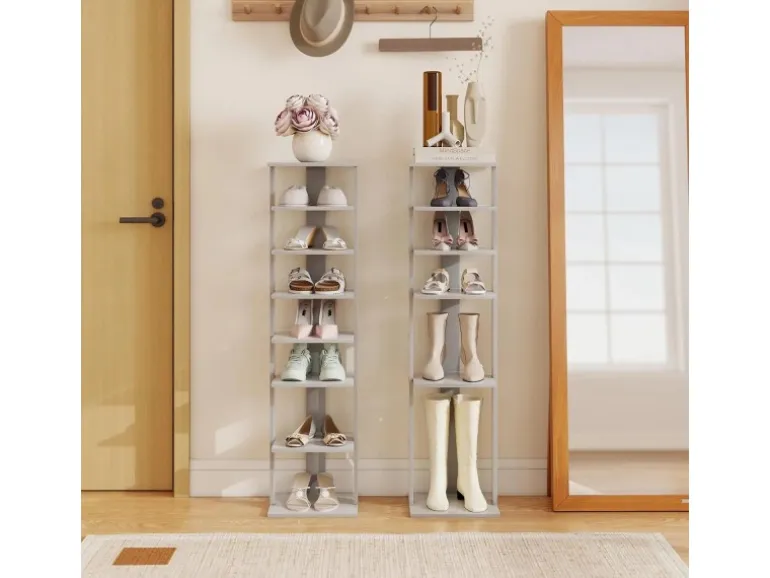 Costway 8 Stufiges Schuhregal Höhenverstellbar Holz Grau Einzel