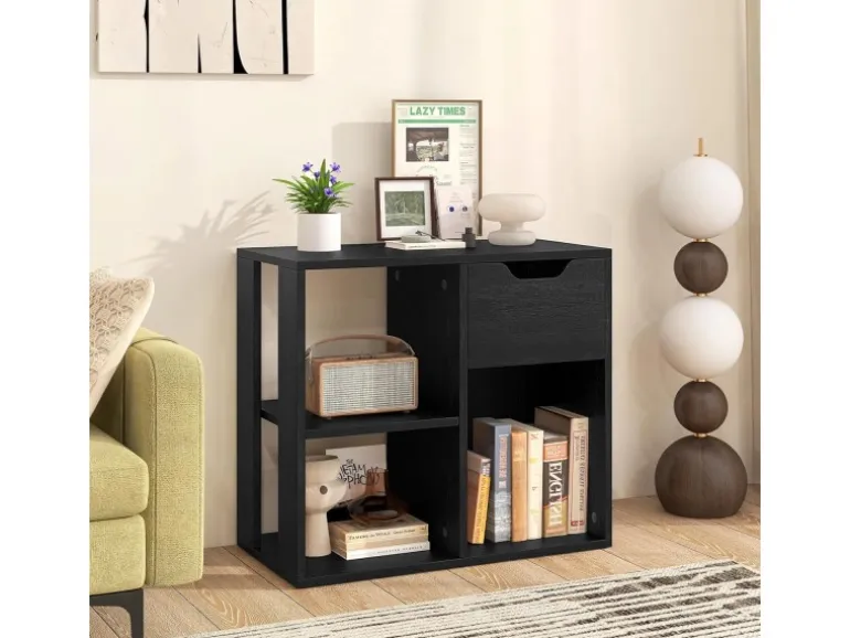 Costway Bücherregal Holz 60 x 30 x 53 cm Schwarz