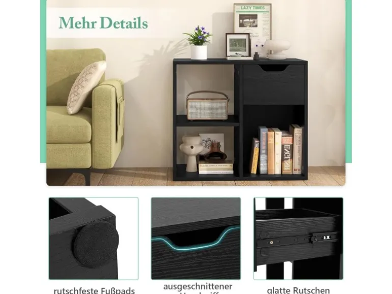 Costway Bücherregal Holz 60 x 30 x 53 cm Schwarz