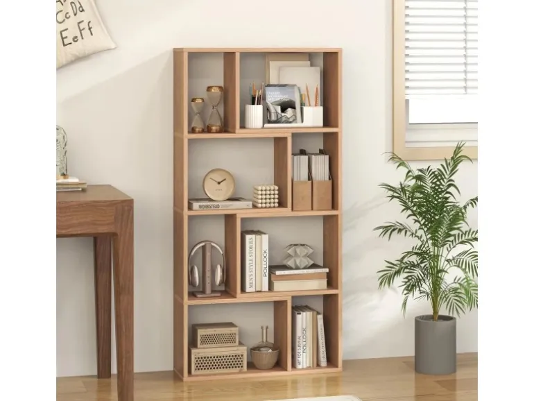 Costway Bücherregal mit 4 Ebenen Standregal mit 8 Fächern Natur