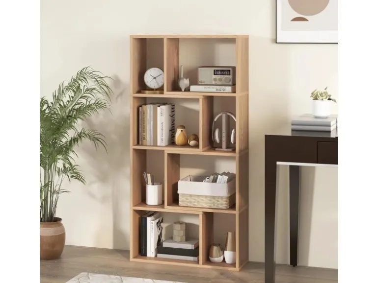 Costway Bücherregal mit 4 Ebenen Standregal mit 8 Fächern Natur