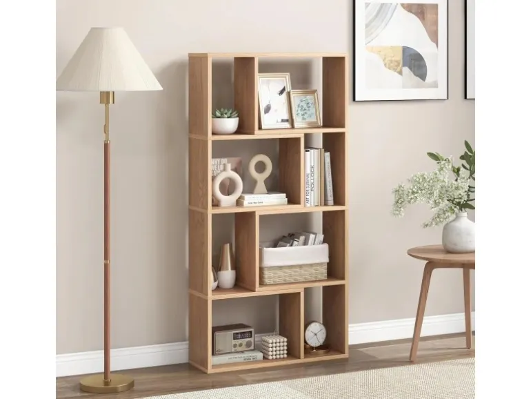 Costway Bücherregal mit 4 Ebenen Standregal mit 8 Fächern Natur