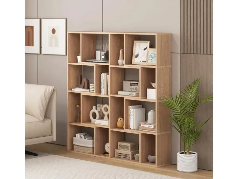 Costway Bücherregal mit 4 Ebenen Standregal mit 8 Fächern Natur