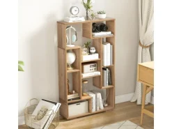 Costway Bücherregal mit 9 Fächern Standregal Natur 120cm