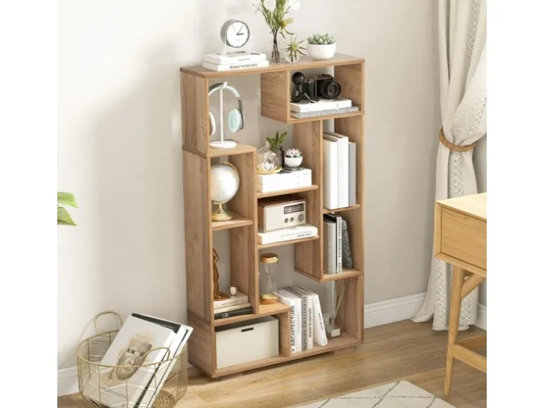 Costway Bücherregal mit 9 Fächern Standregal Natur 120cm