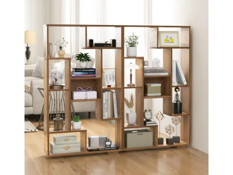 Costway Bücherregal mit 9 Fächern Standregal Natur 120cm