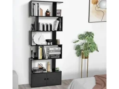Costway Bücherregal mit Türen Standregal 183 x 70 x 23 cm Schwarz