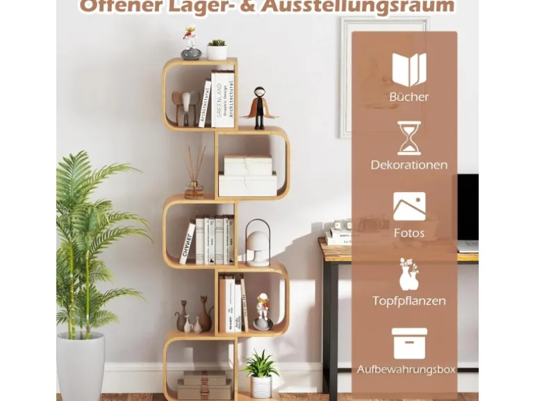 Costway Bücherregal S-förmig Aus Bambus Würfelregal mit 5 Etagen
