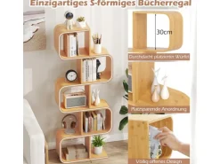 Costway Bücherregal S-förmig Aus Bambus Würfelregal mit 5 Etagen