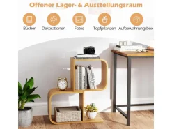 Costway Bücherregal S-förmig Aus Bambus Würfelregal mit 2 Etagen