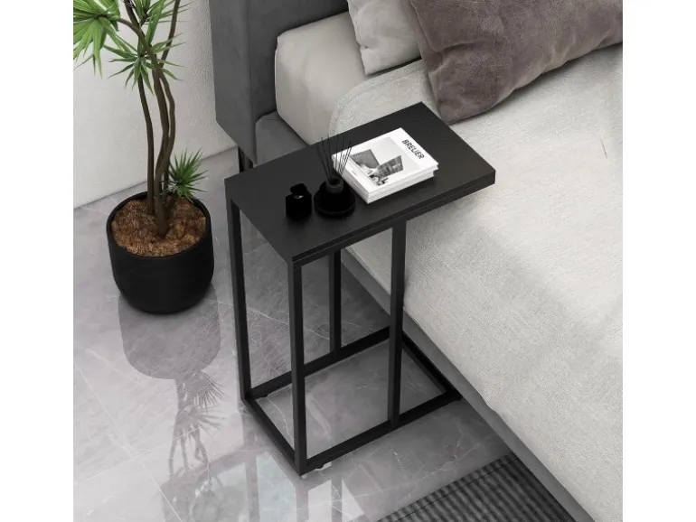Costway Beistelltisch C-Form Sofatisch mit Metallgestell Schwarz