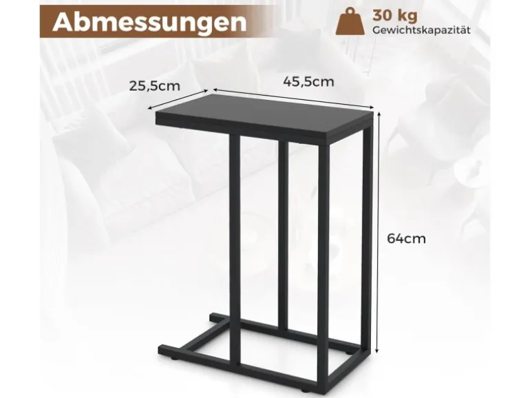 Costway Beistelltisch C-Form Sofatisch mit Metallgestell Schwarz