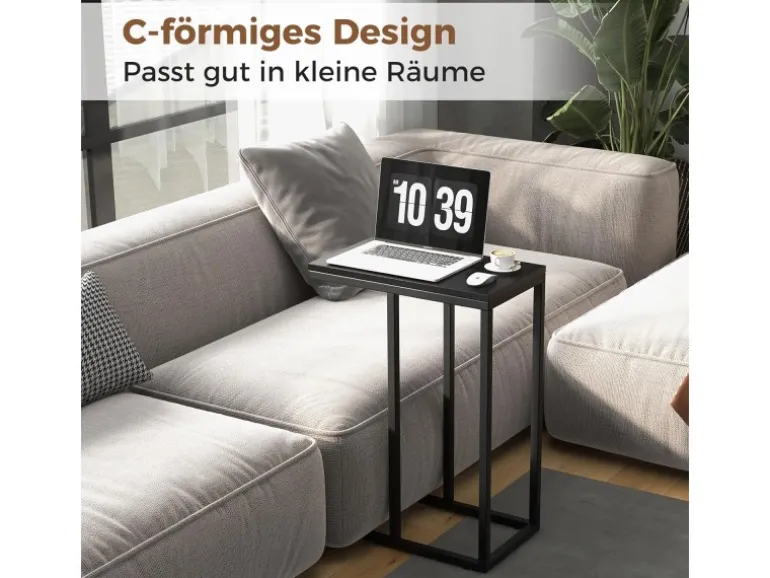 Costway Beistelltisch C-Form Sofatisch mit Metallgestell Schwarz
