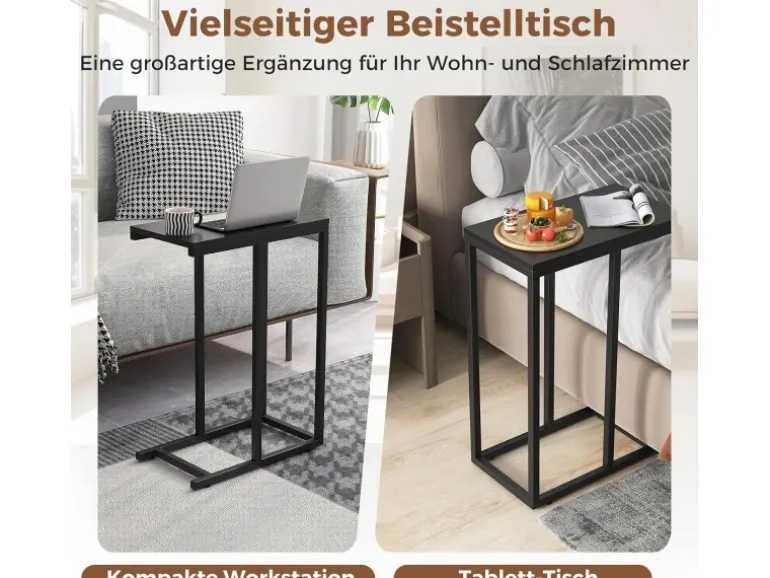 Costway Beistelltisch C-Form Sofatisch mit Metallgestell Schwarz