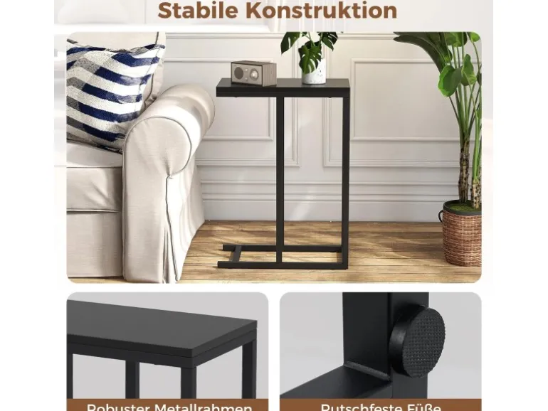 Costway Beistelltisch C-Form Sofatisch mit Metallgestell Schwarz