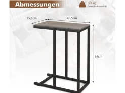 Costway Beistelltisch C-Form Sofatisch mit Metallgestell Grau