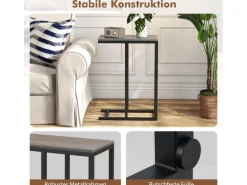 Costway Beistelltisch C-Form Sofatisch mit Metallgestell Grau