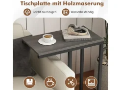 Costway Beistelltisch C-Form Sofatisch mit Metallgestell Grau
