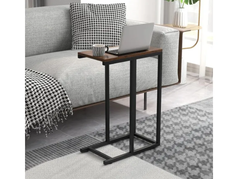 Costway Beistelltisch C-Form Sofatisch mit Metallgestell Braun