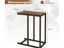 Costway Beistelltisch C-Form Sofatisch mit Metallgestell Braun