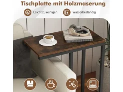 Costway Beistelltisch C-Form Sofatisch mit Metallgestell Braun